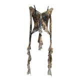 French Retro Oil Painting Wind Dyed Lotus Leaf Side Sling T-Shirts Long Sleeves Drifting Coat 2658 HZ1208