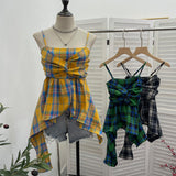 Real Shooting Irregular Skirt Lattice Sling Vest Women's Summer Design Sleeveless Top 9151 HZ1208