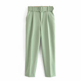 Spring 2025 New ñÞÖå Multi-Colored Harun Pants Casual Solid-Colored Small-Footed Women's Trousers Belt HZ1208