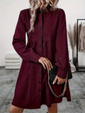 2025 Autumn And Winter New Trend Pure Color Collar Single Row Buckle Long-Sleeved Women's Fashion Long Dress HZ1208
