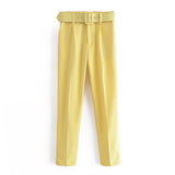 Spring 2025 New ñÞÖå Multi-Colored Harun Pants Casual Solid-Colored Small-Footed Women's Trousers Belt HZ1208