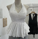 Real Shooting Wave Point Hanging Neck Sling Vest Bare Back Bow Skirt Swollen Belly Thin Sleeveless Top 9260 HZ1208