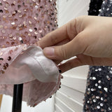 Pink Lewd Skirt High Waist Thin Anti-Light Bag A Word Flashy Bundi Skirt 8021 HZ1208