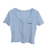 B01 Casual Wood-Eared Embroidery Short Small Cardigan Bottom Shirt T-Shirt T-Enum T-Shirt 89325 HZ1208