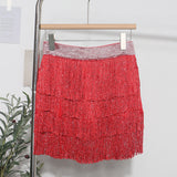 Shiny Tassel Dress Girl Autumn Design Small Babes Dance Irregular A Short Skirt 9039 HZ1208