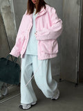 Select Solid Color Collection Waist-Fitting Wind Coat Drawstring Adjustment Waist Loose Tide High-Sensing Zipper HZ1208
