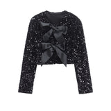 Z2025 New Fashion Temperament Women's Long-Sleeved Bow Decorated With A Glide Coat Top HZ1208