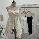 Real-Shooting Lace Tling Folded Sling Vest Irregular Skirt Shaved Thin Holiday Wind Sleeveless Top 1029 HZ1208