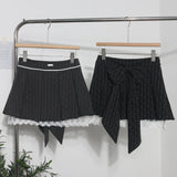 Real Shooting Leg Long Skirt Love Print Splicing Lace A Word 100 Folds Thin Bow Half-Dress Skirt 9339 HZ1208