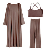 2025 Lazy Wind Loose Long Open Shirt Plus Short Skirt Suit Women's Sling Vest Trousers Three-Piece Set HZ1208