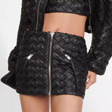 Autumn/Winter 2025 Personality Weaving Leather Jacket Jacket + Bag Hip Skirt Two-Piece Set Female 1685 HZ1208
