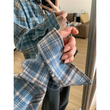 Grinding Blue Plaid Long-Sleeved Shirt Coat Women 2025 Spring And Autumn New French Retro Temperament Top Design Sense HZ1208
