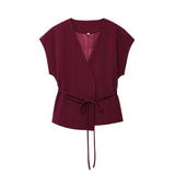 Z Women's 2025 Summer New Fashion Retro Waist Design Cardigan Top Broad Leg Trousers Set HZ1208