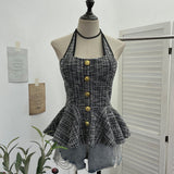 Small Fragrant Wind Coarse Flowers Hanging Neck Sling Vest With Chest Cushions Waist Skirts With Sleeveless Top 2692 HZ1208