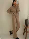 Autumn/Winter 2025 New Thick Knitted Set Of Women's Zipper Lap-Fleet Sweater Cardigan + Wide Leggings HZ1208