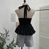 Real Shooting Wave Point Hanging Neck Sling Vest Bare Back Bow Skirt Swollen Belly Thin Sleeveless Top 9260 HZ1208