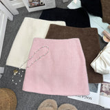 Real Shooting Pink Hair This Dress Girl Autumn And Winter High Waist A-Buffed Short Skirt Anti-Light One-Step Skirt 8871 HZ1208