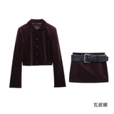 Autumn New Velvet Short Jacket With Belt Miniskirt HZ1208