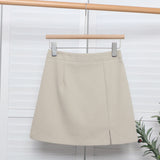 High-Waisted Open Forked-But Hip Anti-Walking A-Word Short Skirt Woman 2025 Suit Fabric Thin A-Dress Skirt 8871 HZ1208