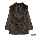 Women's Clothing New Temperament Collar Imitation Fur Medium And Long Coat HZ1208