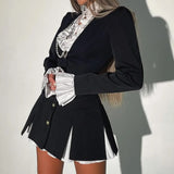 Spring And Autumn Long Sleeve Splicing Solid Color Button A Word Fake Two-Piece Shirt Skirt New Woman HZ1208