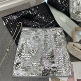 Real Shooting Heavy Industry Flash Shiny Piece High Waist Thin A Short Skirt Picts Anti-Walking Bag Hip Step Skirt 8108 HZ1208