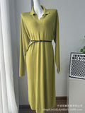 2025 Autumn And Winter Scissors Collar Soft Sweater Skirt Elegant Loose Dress In Style HZ1208