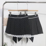 Real Shooting Leg Long Skirt Love Print Splicing Lace A Word 100 Folds Thin Bow Half-Dress Skirt 9339 HZ1208