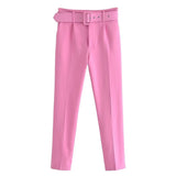 Spring 2025 New ñÞÖå Multi-Colored Harun Pants Casual Solid-Colored Small-Footed Women's Trousers Belt HZ1208