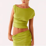Fashion Two Sets Of New Short-Term Umbilical Wrinkles Body-Body Hip Skirt Suit HZ1208