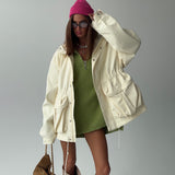 Select Solid Color Collection Waist-Fitting Wind Coat Drawstring Adjustment Waist Loose Tide High-Sensing Zipper HZ1208