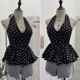 Purely Want To Show The Back Hanging Neck Tie With Wave Point Sling Vest Skirt Sleeveless Doll Shirt Short Top 9230 HZ1208