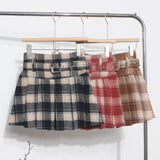 Real Shooting With Belt ~ Lattice Hair Of The Hundred Folded Skirt High Waist Anti-Light Small A Word Short Skirt 8382 HZ1208