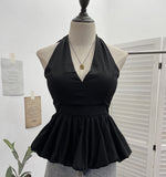 French Retro Hanging Neck Tie With Bare Back Sling Skirt Folded Short Sleeveless Top Woman 9225 HZ1208