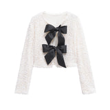 Z2025 New Fashion Temperament Women's Long-Sleeved Bow Decorated With A Glide Coat Top HZ1208