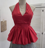 French Retro Hanging Neck Tie With Bare Back Sling Skirt Folded Short Sleeveless Top Woman 9225 HZ1208