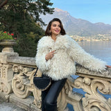 2025 Winter New Temperament Simple Collar Long-Sleeved Artificial Fur Warm Coat Woman HZ1208