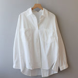 Cotton 2025 Spring And Autumn Dress Gentle Wind Folded On The Coat Soft Milk Blue Loose Thin Casual Ocean Shirt Woman HZ1208