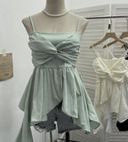 Real Shooting Irregular Kinky Skirt Shaved Belly Thin Sling Vest Design Slim Slime Sleeveless Top 9150 HZ1208