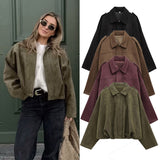 2025 Autumn And Winter Bomber Jacket Bat Sleeve Zipper Loose Velvet Texture Coat Female Casual Top HZ1208