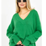 2025 Autumn And Winter Ultra-Soft V-Neck Imitation Marinish Sweater Female Lazy Style Loose Knitted Sweater HZ1208