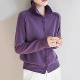 Autumn/Winter 2025 New Retro Buckle Design High-Necked Ladies Knitted Cardigan Pure Color Ocean Sweater Fashion HZ1208