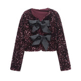 Z2025 New Fashion Temperament Women's Long-Sleeved Bow Decorated With A Glide Coat Top HZ1208