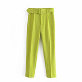 Spring 2025 New ñÞÖå Multi-Colored Harun Pants Casual Solid-Colored Small-Footed Women's Trousers Belt HZ1208