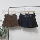 Real Shooting Hottie Retro Bright Line Dress Women Walk Light 100-Fold Skirt High-Rise Thin A Short Skirt 8201 HZ1208