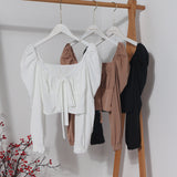 Telding Bow Collar Long Sleeve Shirt Short Umbilly Pure Lust Wind Shoulder Coat 8829 HZ1208