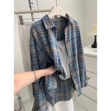 Grinding Blue Plaid Long-Sleeved Shirt Coat Women 2025 Spring And Autumn New French Retro Temperament Top Design Sense HZ1208
