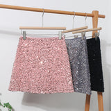 Pink Lewd Skirt High Waist Thin Anti-Light Bag A Word Flashy Bundi Skirt 8021 HZ1208