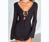 Sexy Women's New Knitted Tying Dress With Long Sleeves And Hip Mini Skirt HZ1208