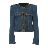 25 New Personality Knitted Delicate Personality Cushioned Shoulder Suit Denim Jacket Short Coat Female 1683 HZ1208